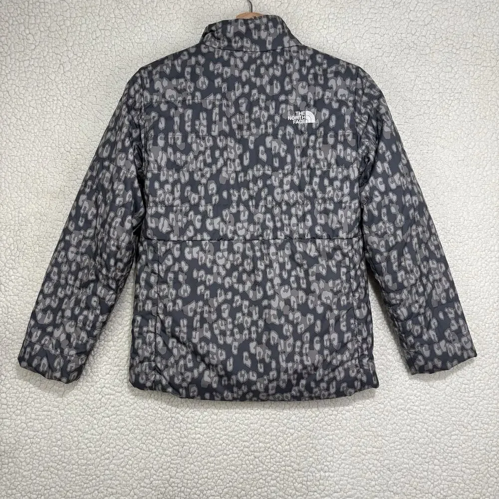 North Face Girls L (14/16) Mossbud Swirl Reversible Jacket‎ Leopard Gray Fuzzy